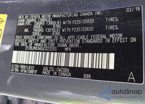 2016 Lexus Rx 350 из США, поврежденный, VIN 2T2BZMCA6GC023255